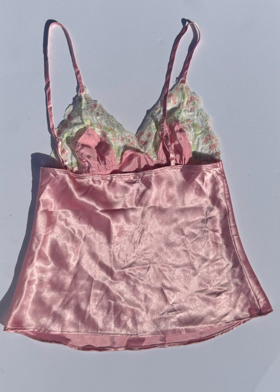 Vintage Pink Satin Foral Top