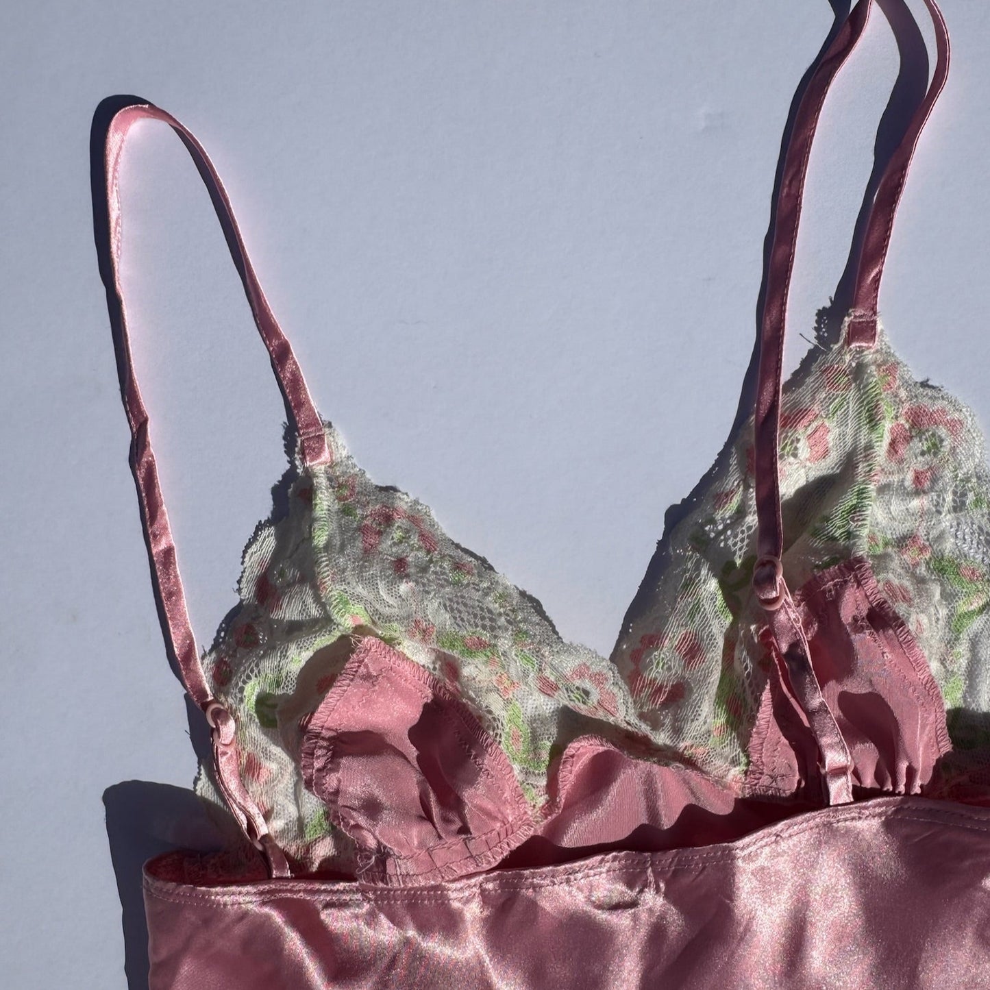 Vintage Pink Satin Foral Top