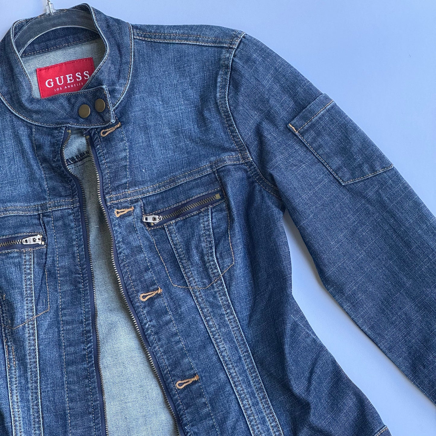 a/ Vintage Guess Y2K Denim Fitted Mono Jacket
